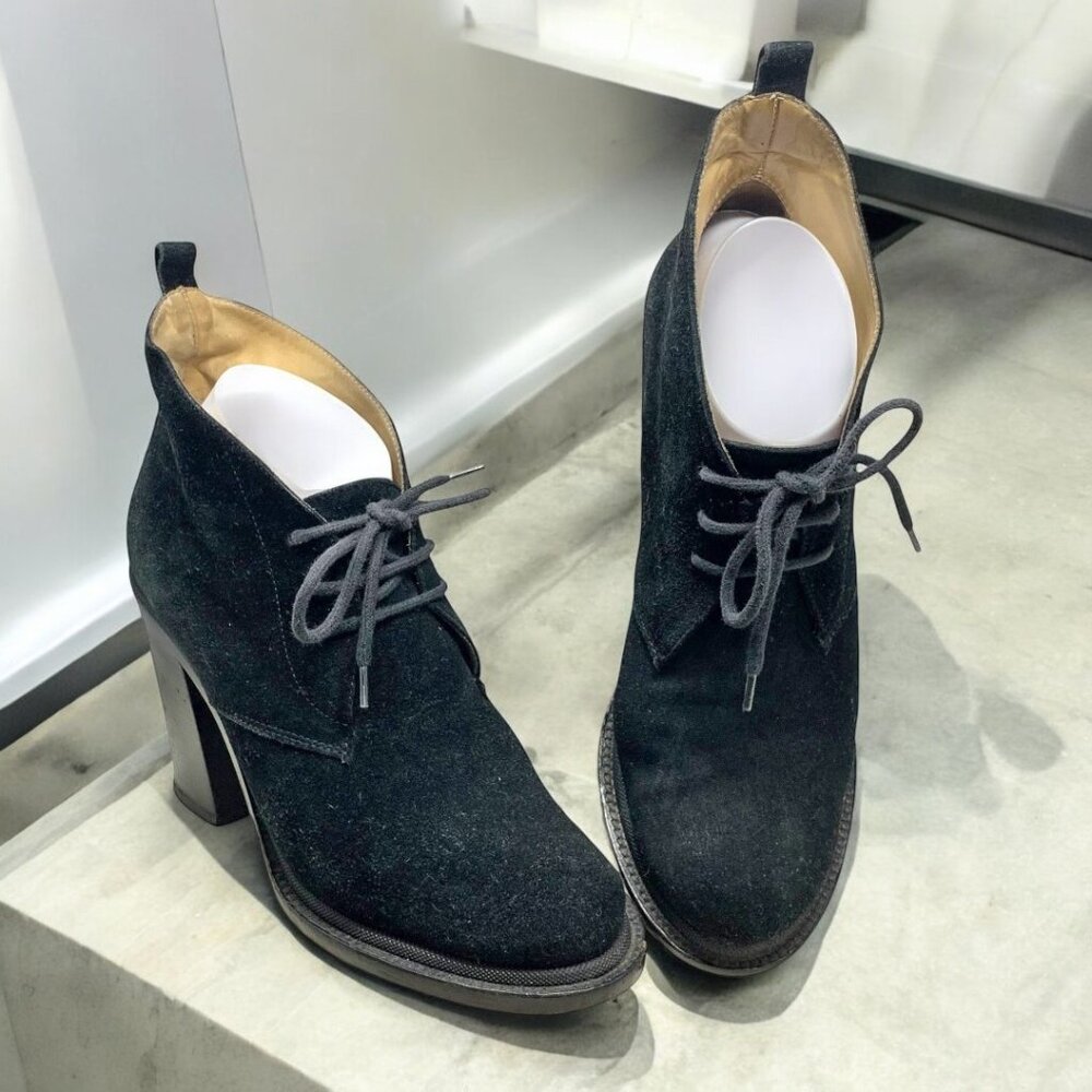 Jil Sander Black Suede Chunky Heel Chukka Booties